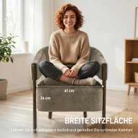HOMCOM Akzentstuhl, Chenille-Polstersessel mit Massivholzrahmen und Beinen, Hellbraun(m-4)