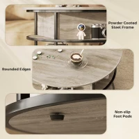 HOMCOM Ronde koffietafel met opklapbaar tafelblad, opbergruimte, zijplanken, stalen frame, salontafel, Eik(m-6)