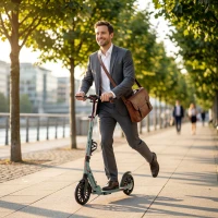 SPORTNOW Foldable Kick Scooter with Height Adjustable Handlebar, One-click Folding Adult Scooters with 200 mm Big Wheels, Silver Tone(m-8)