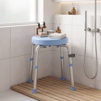 HOMCOM Taburet de Duș Rotativ, 5 Înălțimi Reglabile, Antiderapant, din Aliaj de Aluminiu, 136 kg, Albastru Deschis(m-2)