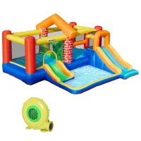 Outsunny Kids Bouncy Castle with Double Slides Pool Trampoline Climbing Wall w/ Blower(m-16)