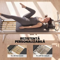 SPORTNOW Reformer Pilates Pliabil pentru Acasă cu 2 Benzi Elastice, Alb(m-5)
