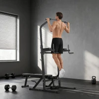 HOMCOM Estación de Musculación Torre de Entrenamiento Altura Ajustable con Barra de Dominadas y Banco Plegable para Fitness en Casa Gimnasio Carga 150 kg 99x178x230 cm Negro(m-2)