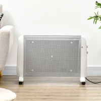 HOMCOM Radiator Electric Mică 1000W/2000W cu Termostat Reglabil, 15-20 m², 4 Roți, 79x27x54 cm, Alb(m-8)