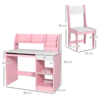 ZONEKIZ Escritorio y Silla para Niños con Almacenaje para Estudio Lectura y Juegos Mesa 90x45x90 cm y Silla 35x31,5x65 cm Rosa(m-3)