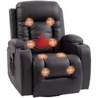 HOMCOM Fauteuil inclinable de massage et chauffage, fauteuil de relaxation, dossier réglable, pivotant 360°, 82x99x103cm, marron(m-11)