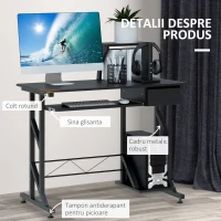 HOMCOM Birou pentru Calculator cu Sertar, Tavă Glisantă pentru Tastatură și Raft, 90x50x100cm, Negru(m-5)