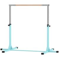 HOMCOM Bară de Gimnastică pentru Copii 3+ Ani, Înălțime Reglabilă, din Oțel și Lemn Masiv de Fag, Bleu(m-12)