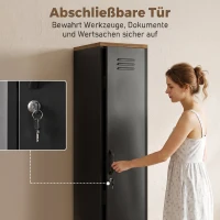 HOMCOM Metallschrank, Industrieller Kleiderschrank mit verstellbaren Böden für Schlafzimmer, Garage und Büro, Schwarz(m-7)