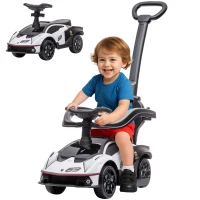 AIYAPLAY 2 em 1 Carro Andador para Crianças 12-36 Meses Lamborghini Essenza SCV2 Carro Andador com Buzina Guiador e Grade de Segurança Removível 86,5x40x89,5cm Branco e Preto(m-1)