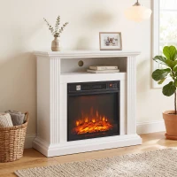 HOMCOM Elektrokamin 1800 W, Flammeneffekt mit 3 Helligkeitsstufen, Dekokamin mit Kaminsims, weißes Holzdekor(m-4)