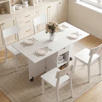 HOMCOM Mesa de Cocina Plegable con Ruedas Alas Abatibles Cajón y Estantes para 2-4 Personas 120x72x75 cm Blanco(m-10)