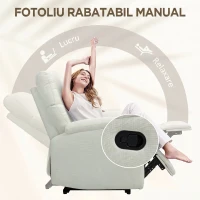 HOMCOM Fotoliu Reclinabil Manual la 60° Extra Căptușit din Material Textil cu Suport pentru Picioare, Crem(m-4)