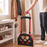 HOMCOM Carretilla Plegable con Mango Telescópico Ajustable Carga 60 kg Carretilla de Mano con Ruedas para Garaje Oficina Rojo(m-8)