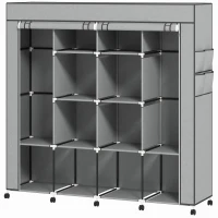 HOMCOM Kleiderschrank Stoffschrank, Türen, 2 Kleiderstangen, 10 Fächer, Grau(m-1)