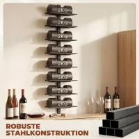 HOMCOM Weinregal, Wandregal für 8 Flaschen Wein, 8 Ebenen, Stahlrohr, für Küche, Wohnzimmer, Hausbar, Schwarz(m-6)