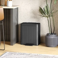 HOMCOM Küchenmülleimer, 2 x 20 L-Fächer, effiziente Mülltrennung, Fußpedal, Kunststoff, Metall, Schwarz(m-10)
