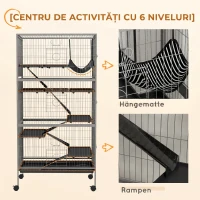 PawHut Cușcă pentru Iepuri cu 4 Intrări pe Niveluri Multiple cu Hamac, din Oțel și PP, 80x52x159 cm(m-6)