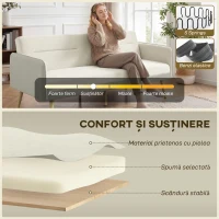 HOMCOM Canapea extensibilă 3 locuri cu spătar rabatabil și tapițerie cu efect de catifea, 185x84x83 cm, bej(m-6)