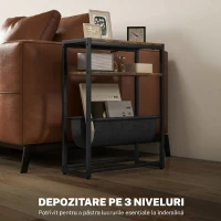 HOMCOM Măsuță De Living Îngustă cu 2 Rafturi, Suport Reviste V, PAL Oțel, 43x18x56 cm, Maro Rustic(m-4)