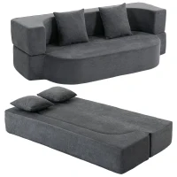 HOMCOM Schlafsofa, Bodensofa ohne Gestell mit dickem, hochdichtem Schaumstoff, breitem und tiefem Sitz, dunkelgrau(m-12)