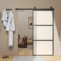 HOMCOM Ușă Glisantă Exterioară pentru Perete 91.4x203.2cm In Sticlă Mată Per Bucătărie(m-9)