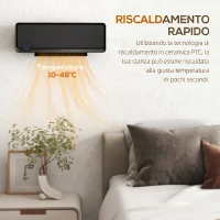 HOMCOM Riscaldatore Elettrico da Parete a 3 Modalità con Timer 12h, in PP e PA, 56x18.5x11.7 cm, Nero(m-6)