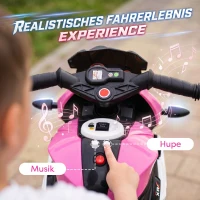 HOMCOM Elektro-Kindermotorrad, Lichter & Geräusche, 3 km/h, wiederaufladbar, Kunststoff & Metall, Rosa/Weiß(m-4)