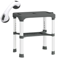 HOMCOM Scaun de Duș din Aluminiu cu Raft Integrat, Înălțime Reglabilă pe 5 Niveluri, Suport 150kg, Gri(m-1)
