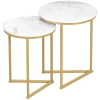 HOMCOM Beistelltisch 2er-Set, moderner Couchtisch mit goldenen Stahlbeinen für Wohnzimmer, Schlafzimmer(m-1)