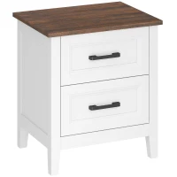 HOMCOM Mesa de Cabeceira Mesa de Cabeceira com 2 Gavetas Estilo Rústico 45x30x50 cm Branco(m-1)