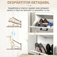 HOMCOM Dulap Modern pentru Pantofi cu 2 Sertare Rabatabile, Capacitate 10 Perechi și Raft Reglabil, 54x24x82,5 cm, Alb(m-6)