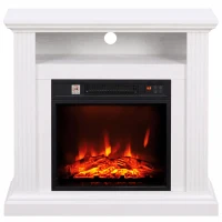 HOMCOM Lareira Elétrica 1800 W, Efeito Chama com 3 Níveis de Luminosidade, Lareira Falsa com Manto, Efeito Madeira Branco(m-12)
