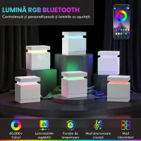 HOMCOM Noptieră cu lumină LED RGB, 2 sertare, 4 moduri de iluminare și 16 culori, din lemn, 45x35x52 cm, Alb(m-8)
