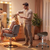 HOMCOM Tabouret à roulettes, tabouret de salon avec hauteur réglable 51-66 cm et assise rembourrée, pivotant 360°, marron(m-9)