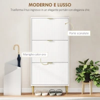HOMCOM Scarpiera Slim per 18 Paia di Scarpe con 3 Cassetti a Ribalta e Ripiani Regolabili, 60x24x122.5 cm, Bianco(m-4)