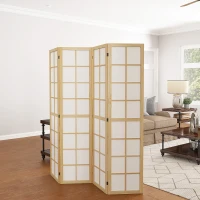 HOMCOM Biombo de 4 Paneles Plegable con Marco de Madera 160x170 cm para Dormitorio Oficina Salón Natural(m-7)