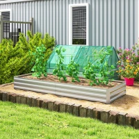 Outsunny Carré potager de jardin rectangulaire jardinière extérieure 241 x 90,5 x 30 cm tôle d'acier ondulée argent(m-2)