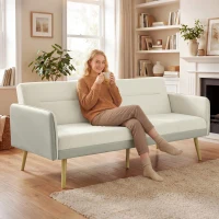 HOMCOM Canapea extensibilă 3 locuri cu spătar rabatabil și tapițerie cu efect de catifea, 185x84x83 cm, bej(m-2)