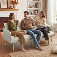 HOMCOM Canapea extensibilă 3 locuri cu spătar rabatabil și tapițerie cu efect de catifea, 185x84x83 cm, bej(m-9)