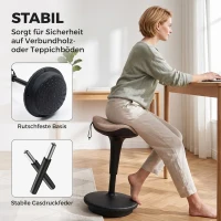 HOMCOM Balancehocker, beweglicher Sitz, drehbar, höhenverstellbar, ergonomisch, 34 x 34 x 68,5-83,5 cm, Braun(m-7)