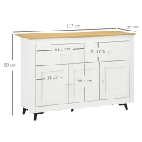 HOMCOM Bufet din Lemn cu 2 Sertare și 2 Dulapuri, 117x35x80 cm, Alb și Finisaj Lemn(m-3)