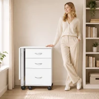 HOMCOM Scrivania Ufficio Pieghevole con 3 Cassetti, 4 Ruote con Freno, Bianco(m-8)