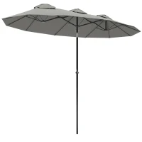Outsunny Sombrilla Doble de Jardín 295x152x222 cm con Inclinación de 45° y Manivela para Terraza Balcón Piscina Color Gris(m-12)