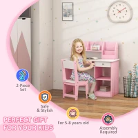 ZONEKIZ Escritorio y Silla para Niños con Almacenaje para Estudio Lectura y Juegos Mesa 90x45x90 cm y Silla 35x31,5x65 cm Rosa(m-6)