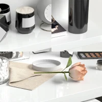 HOMCOM Comodino Camera da Letto con 2 Cassetti e Mensole Portaoggetti, Comodino Moderno in Legno, Bianco Lucido(m-7)