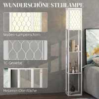 HOMCOM Stehlampe mit Regal, 3 Fächer, kompakte Maße, MDF, Weiß(m-4)