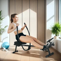 Aparat de Vâslit Hidraulic SPORTNOW cu 12 Niveluri de Rezistență, Echipament Fitness pentru Acasă cu Ecran LCD și Pedale Anti-Alunecare, Capacitate Maximă 130KG, Antrenament Cardio, Negru(m-2)