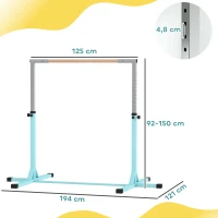 HOMCOM Gymnastik-Turnreck, Reckstange, 13-stufig höhenverstellbar, bis 75 kg belastbar, Stahl, Buchenholz, Hellblau(m-3)