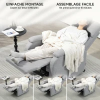 HOMCOM Fotoliu Reclinabil Manual la 60° Extra Căptușit în Material Textil cu Suport pentru Picioare, Gri(m-7)